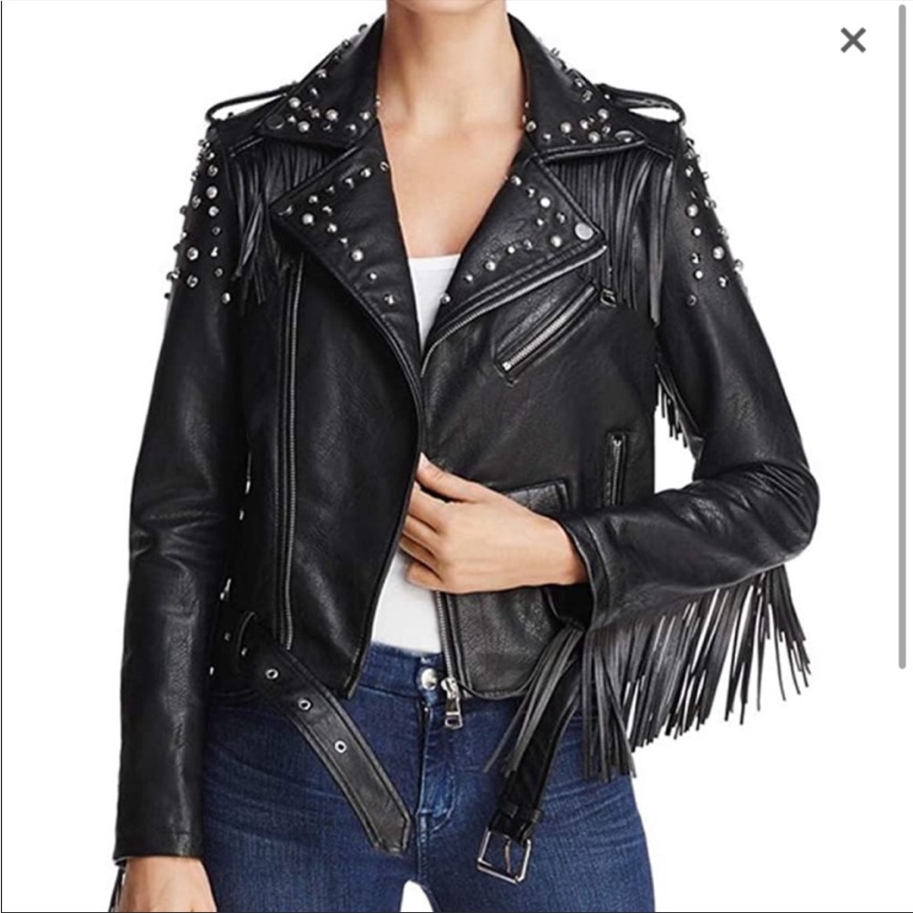 Zara studded faux leather jacket with fringe